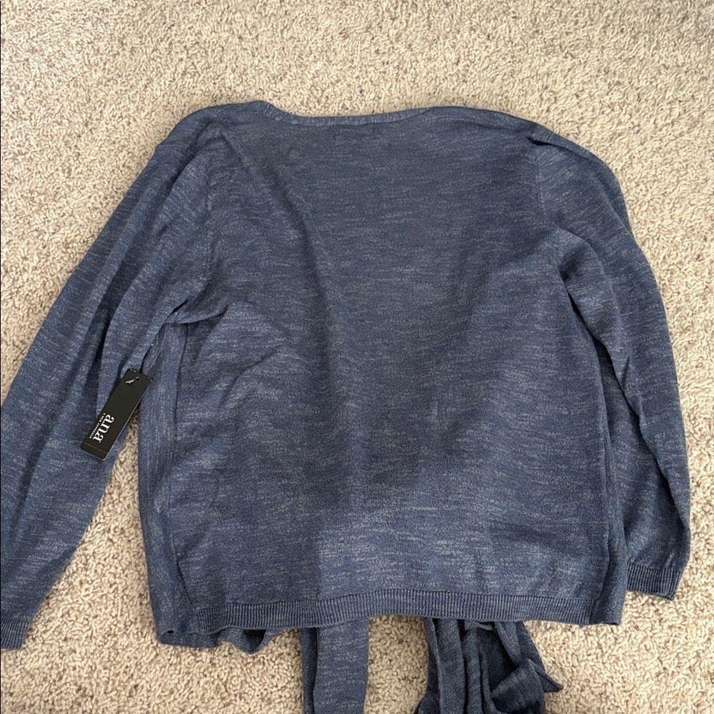 NWT ANA a new day Heather Blue Open Cardigan Tie Wrap large slate - Picture 5 of 6